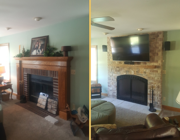 Before and after fireplace makeover