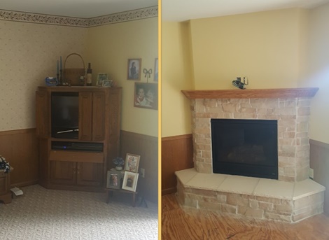 Before and after fireplace remodel